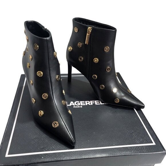 Karl Lagerfeld Shoes - Karl Lagerfeld Saina Boots Heeled Booties 5 Black Leather